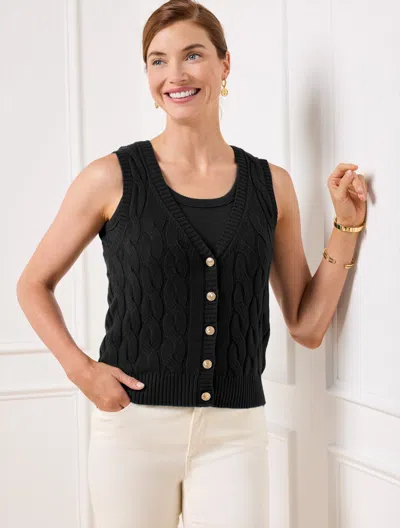 Talbots Cable Knit V-neck Sweater Vest - Black - X  In Black