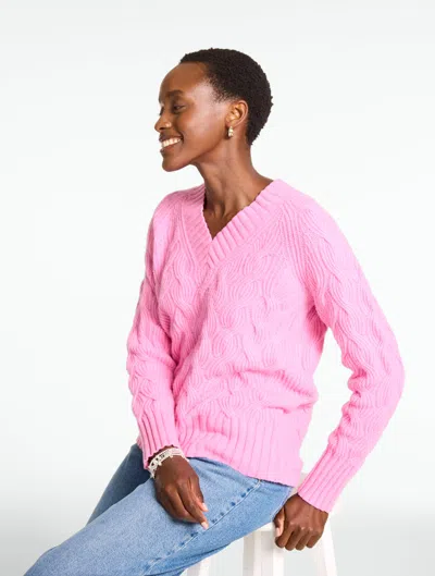 Talbots Cable Knit V-neck Sweater - Moonlite Mauve - Xs  In Pink