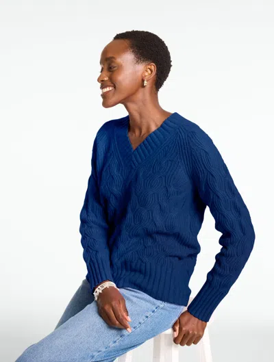Talbots Cable Knit V-neck Sweater - Rich Navy Blue - Xs