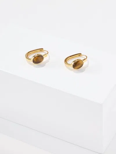 Talbots Cabochon Hoop Earrings - Tigers Eye /gold - 001  In Tigers Eye,gold