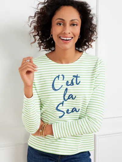 Talbots Plus Size - Câest La Vie Sea Stripe Crewneck T-shirt - White/pistachio Green - 3x  In White,pistachio Green