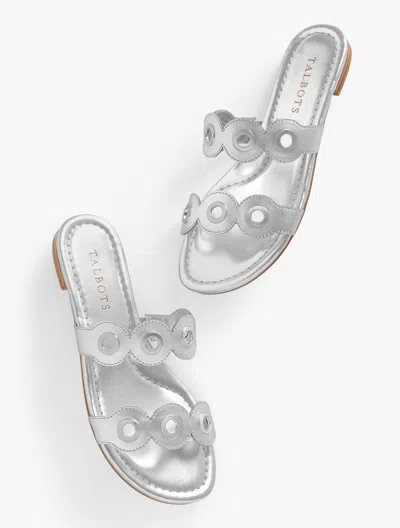Talbots Camy Eyelet Nappa Metallic Slide Sandals - Silver - 10m