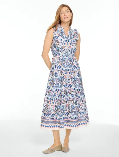 Talbots Canyon Wildflowers Poplin Fit & Flare Dress - Ivory - 2 - 100% Cotton  In Gray