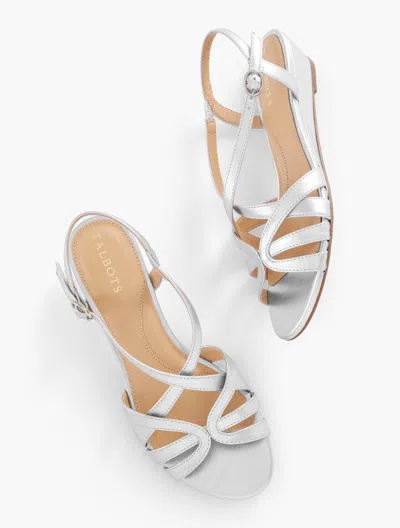 Talbots Capri Leather Wedge Sandals - Metallic - Silver - 8m