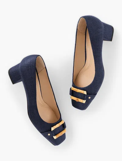 Talbots Carlye Bamboo Block Heel Pumps - Shimmer Raffia - Blue - 11m
