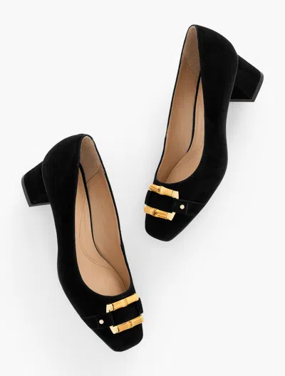 Talbots Carlye Bamboo Buckle Suede Pumps - Black - 9m