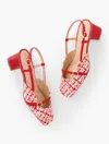 Talbots Carlye Buckle Block Heel Pumps - Lovely Tweed - Red/tan - 11m  In Red,tan