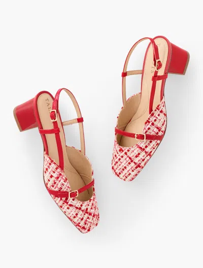 Talbots Carlye Buckle Block Heel Pumps - Lovely Tweed - Red/tan - 11m  In Red,tan