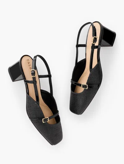 Talbots Carlye Buckle Block Heel Pumps - Shimmer Raffia - Black - 11m