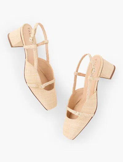 Talbots Carlye Buckle Block Heel Raffia Pumps - Natural - 11m