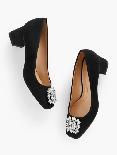 Talbots Carlye Embellished Buckle Pumps - Suede - Black - 11m
