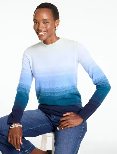 Talbots Cashmere Crewneck Sweater - Ombré Stripe - Silver Lake - Xs  In Multi
