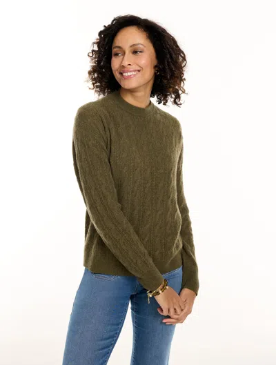 Talbots Cashmere Mixed Cable Crewneck Sweater - Oakmoss - Xs