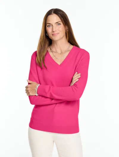 Talbots Cashmere V-neck Sweater - Cordovan Red - Xs  In Pink