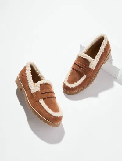 Talbots Cassidy Sherling And Suede Loafers - Cognac - 5m  In Multi