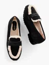 TALBOTS CASSIDY SHERPA SUEDE LOAFERS - BLACK - 7 1/2 M TALBOTS