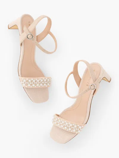 Talbots Cayden Pearl Block Heel Linen Sandals - Rattan - 11m