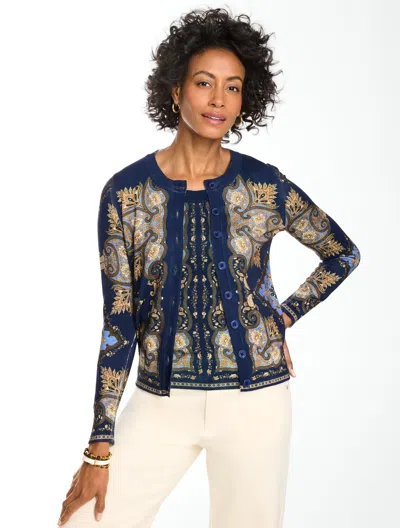 Talbots Charming Cardigan Sweater - Paisley Sky - Rich Navy/vista Blue - Xs