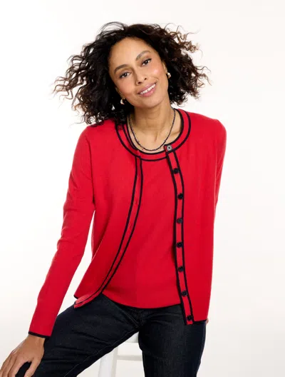 Talbots Charming Cardigan Sweater - Tipped - Bright Apple/indigo Blue - Xs  In Bright Apple,indigo Blue