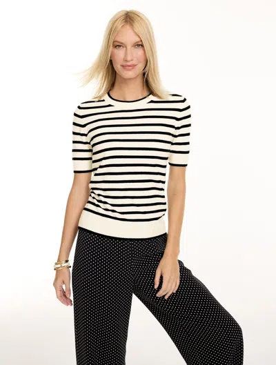 Talbots Charming Crewneck Sweater T-shirt - Stripe - Ivory/black - Xs  In Ivory,black