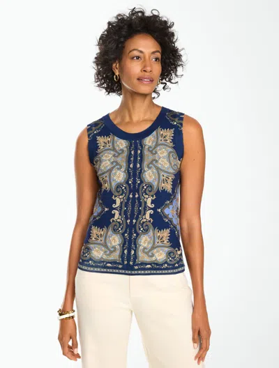 Talbots Charming Shell Sweater - Hourglass Paisley - Rich Navy/vista Blue Mult - Xs
