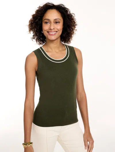 Talbots Charming Shell Sweater - Tipped - Dark Olive/ivory - Small  In Dark Olive,ivory