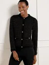 Talbots Chenille Crewneck Cardigan Sweater - Metallic Plaid - Black - 3x  In Black