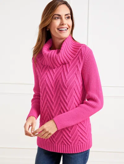 Talbots Chevron Stitch Cowlneck Pullover Sweater - Festive Pink/fuchsia - Medium