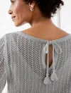 Talbots Chevron Stitch Tassel Tie Back Boatneck Sweater - Rattan/gold - Xl  In Rattan,gold