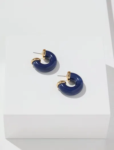 Talbots Chubby Resin Hoop Earrings - Blue/gold - 001  In Blue,gold