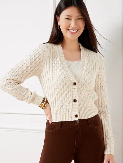 Talbots Chunky Donegal Cardigan Sweater - Ivory - Xs
