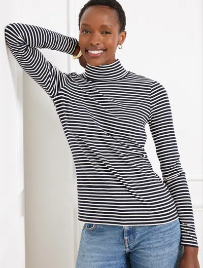 Talbots Plus Petite - Classic Turtleneck Top - Cheer Stripe - Indigo/ivory - 3x  In Indigo,ivory