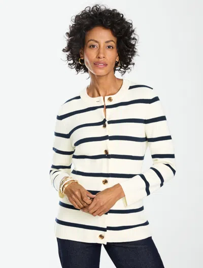Talbots Clean Stripe Knit Blazer - Ivory/indigo - Xs  In Ivory,indigo