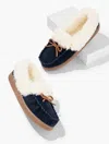 Talbots Cleo Suede Faux Fur Moccasins Shoes - Indigo - 10m  In Purple