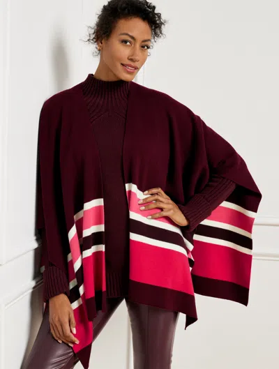 Talbots Colorblock Knit Ruana - Rich Burgundy Multi - 001