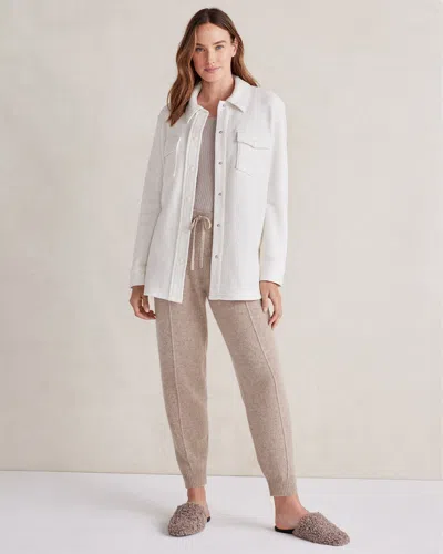 Talbots Comfort Fleece Shirt Jacket - Ivory Grey Heather - Large