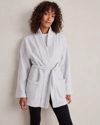 Talbots Comfort Fleece Wrap Cardigan Sweater - Light Grey Heather - Large