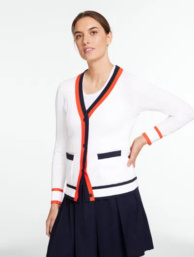 Talbots Coolmax® Varsity Cardigan Sweater - White - Xl