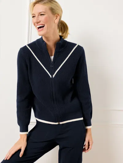 Talbots Petite - Coolmaxâ® Full Zip Sweater Jacket - Chevron - Indigo - Xl