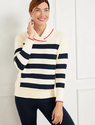 Talbots Plus Size - Coolmaxâ® Striped Shawl Collar Sweater - Ivory/indigo - 2x  In Ivory,indigo