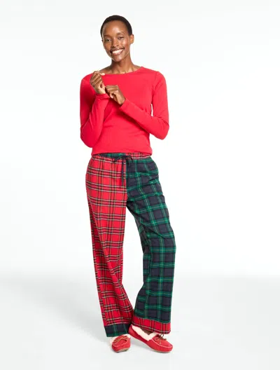 Talbots Cotton Flannel Pajama Set - Mixed Plaid - Red - Xs