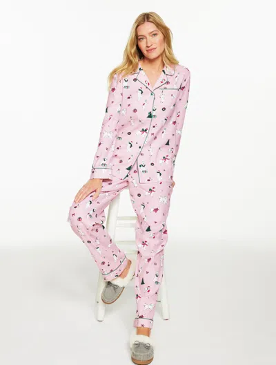 Talbots Cotton Flannel Sleep Set - Christmas Dogs - Primrose Pink - Small
