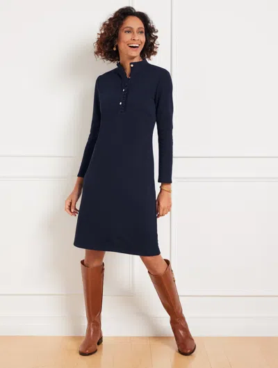 Talbots Cotton French Terry Ruffle Dress - Blue - 1x