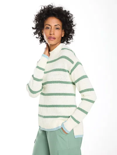 Talbots Cotton Linen Crewneck Sweater - Stripe - Hedge Green/ivory - Xs  In Multi