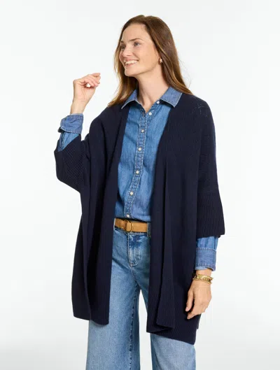 Talbots Cozy Charm Pointelle Open Front Cardigan Sweater - Blue - Xs/s