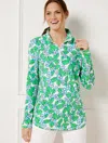 Talbots Petite - Cozy Crush Half-zip Pullover Sweater - Floral Fields - White/bright Lime - Small  In White,bright Lime