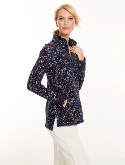 Talbots Cozy Fleece Half-zip Pullover Sweater - Leopard Kaleidoscope - Blue - Xs