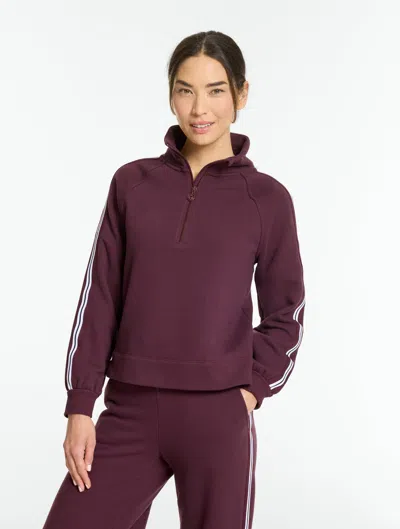 Talbots Cozy Fleece Half-zip Pullover Sweater - Side Stripe - Rich Burgundy - Xs