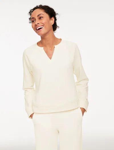 Talbots Cozy Fleece Sweatshirt - Picot Trim - Ivory - Large  In Multi