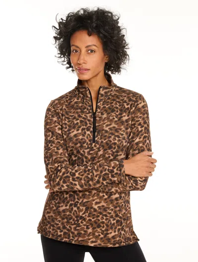 Talbots Cozy French Terry Half-zip Pullover Sweater - Dreamy Leopard - Black/brown - Xs  In Animal Print